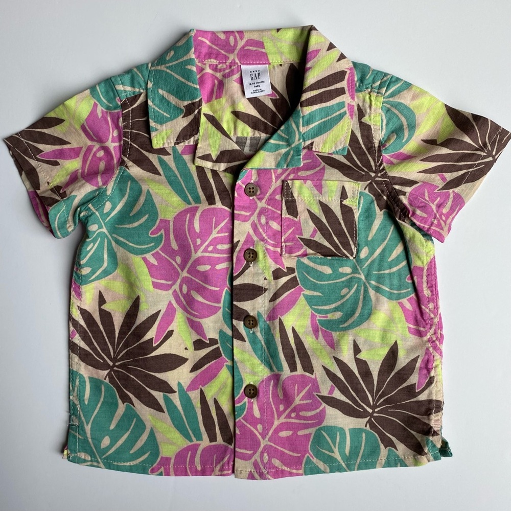 GAP Tropical Leaf Camp Shirt - Pink, Teal, Brown, Lime
